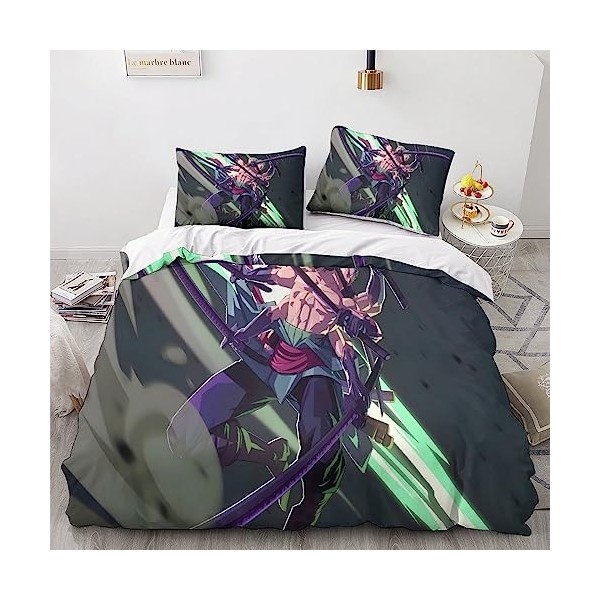 BYTUGI One Piece Parure De Lit pour Enfants Microfibre Zoro Parure Housse De Couette avec Taies doreiller Housse De Couette 