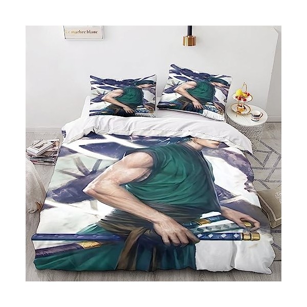 BYTUGI One Piece Parure De Lit pour Enfants Microfibre Zoro Parure Housse De Couette avec Taies doreiller Housse De Couette 