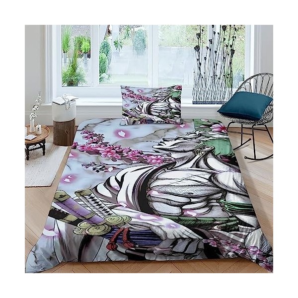 BYTUGI One Piece Parure De Lit pour Enfants Microfibre Zoro Parure Housse De Couette avec Taies doreiller Housse De Couette 