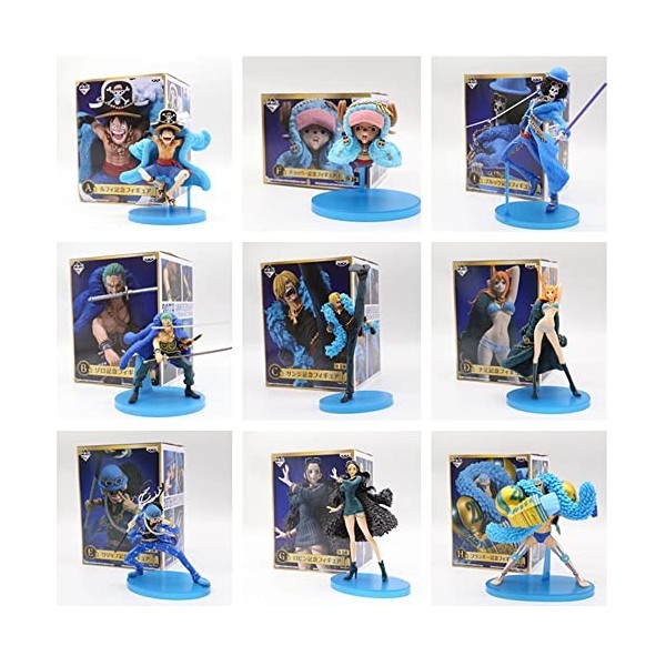 ENFILY Figurine One Piece Luffy Zoro Nami Sanji Tony Chopper Usopp Franky Brook Statue 20e anniversaire One Piece Anime Bleu 