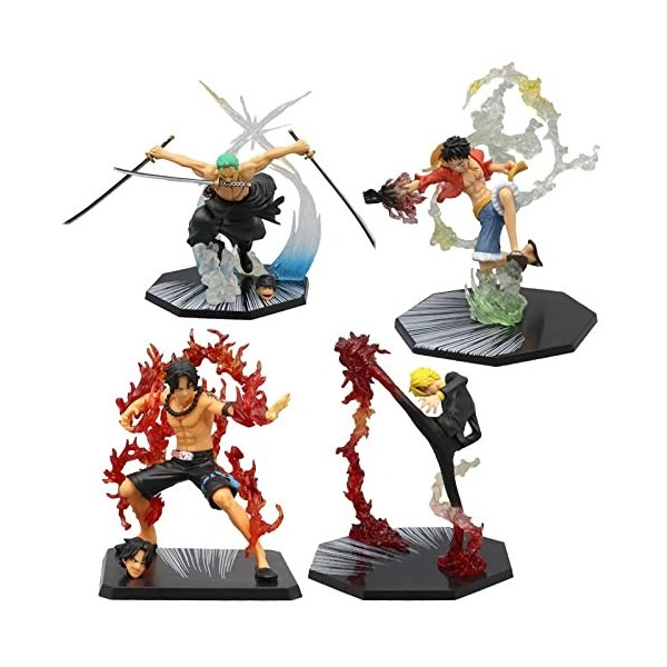 WANSHI One Piece Luffy Sanji Zoro Ace Anime Figure, 16cm-Combat Flame Figure Décoration Ornements de Collection Jouets Animat